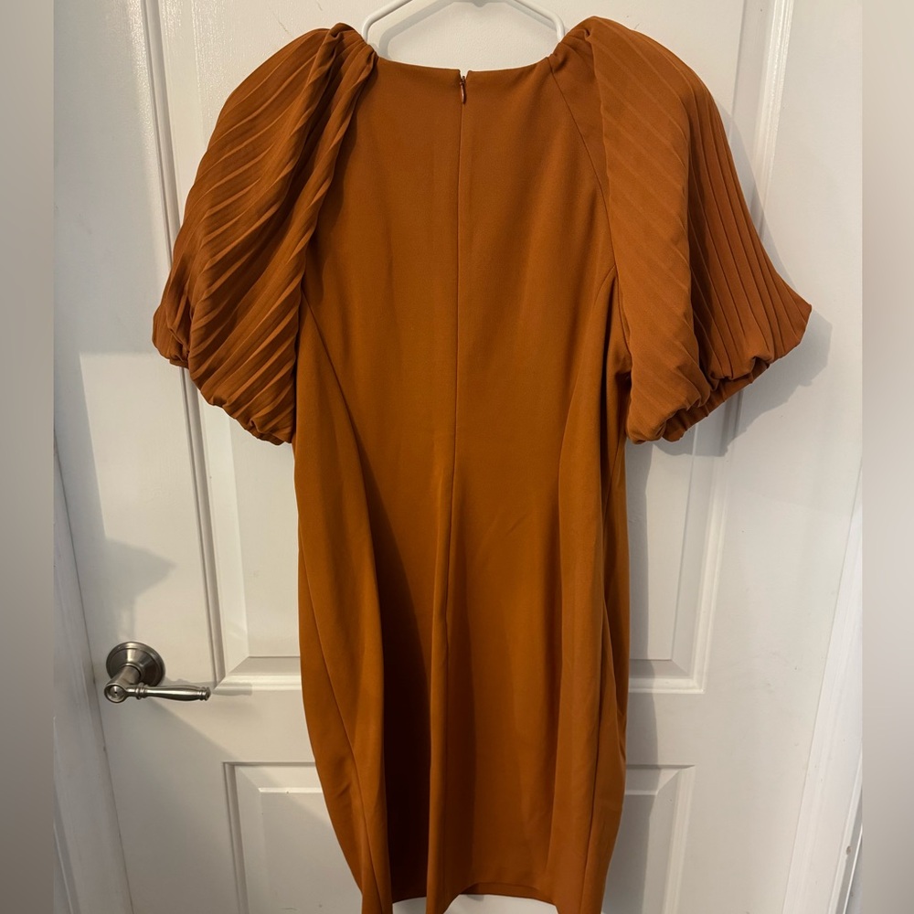 Calvin Klein Orange Dress with Pleated Sleeves - Picture 2 of 4